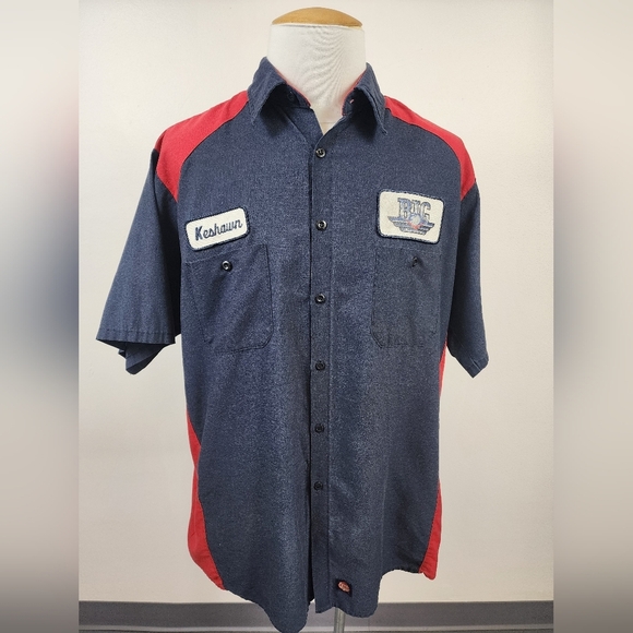 Red Kap Men's Blue & Red Work Shirt 2 Sew On Patched Baggy Y2K Workcore, sz XL - Picture 1 of 14